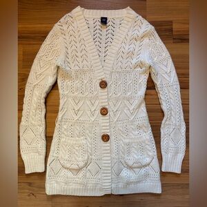 Y2K Vintage GAP Cream Cable Knit Cardigan Longline Alpaca Wool Cottagecore Boho
